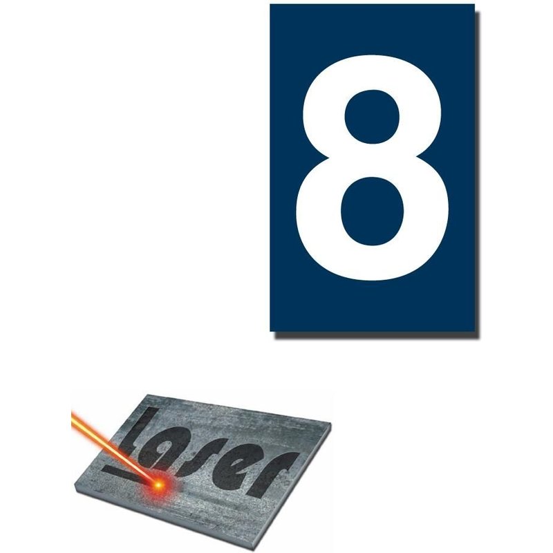 Plaque gravée autocollante 5x8cm Numéro de rue "8" fond Bleu