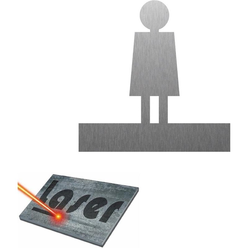 Plaque gravée autocollante 13 cm "Toilettes Femme 2" fond alu brossé