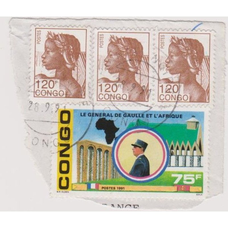 Timbre Congo Le Gene De Gaulle Et L'afrique Et Allegorie De La République