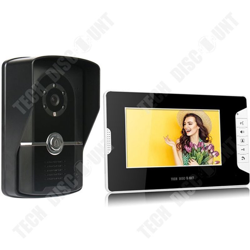 TD® Sonnette de porte 7 pouces HD vision nocturne couleur avec fonction de verrouillage sonnette de porte couleur interphone visuel