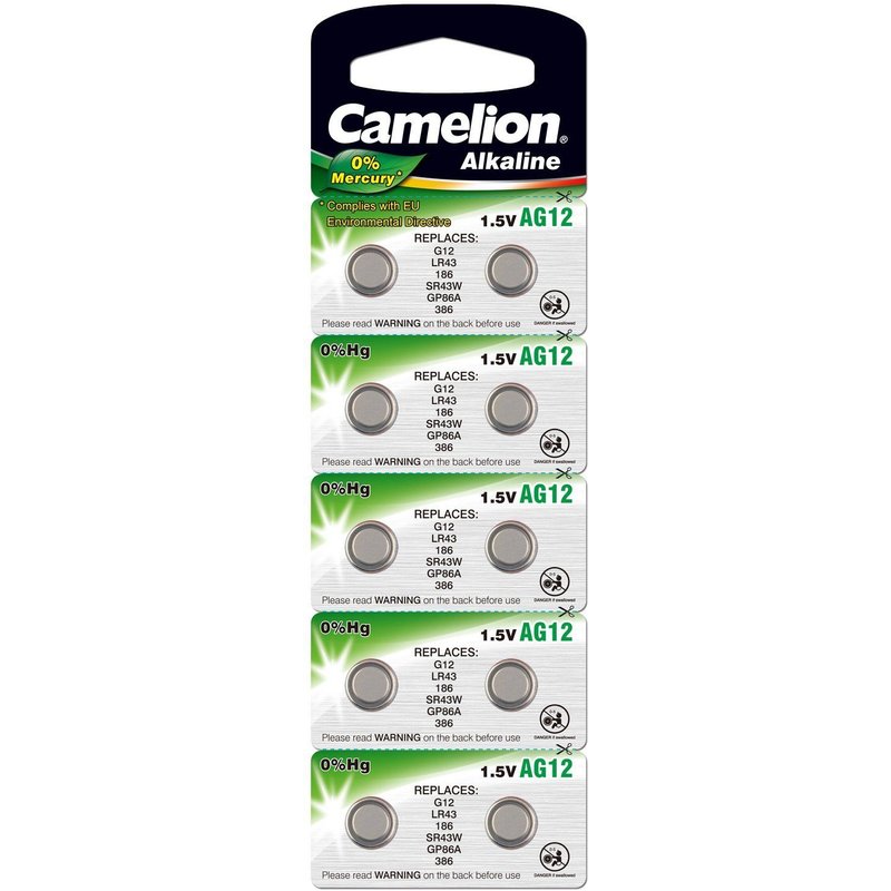 Pack de 10 piles Camelion Alcaline AG12/LR43/LR1142/386/BP10 0% Mercury/Hg