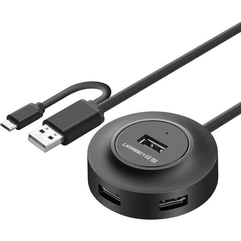 UGREEN Hub USB 2.0 4 Ports avec Fonction OTG pour PC, Téléphones Cellulaires, E-Reader, Tablettes (Noir)