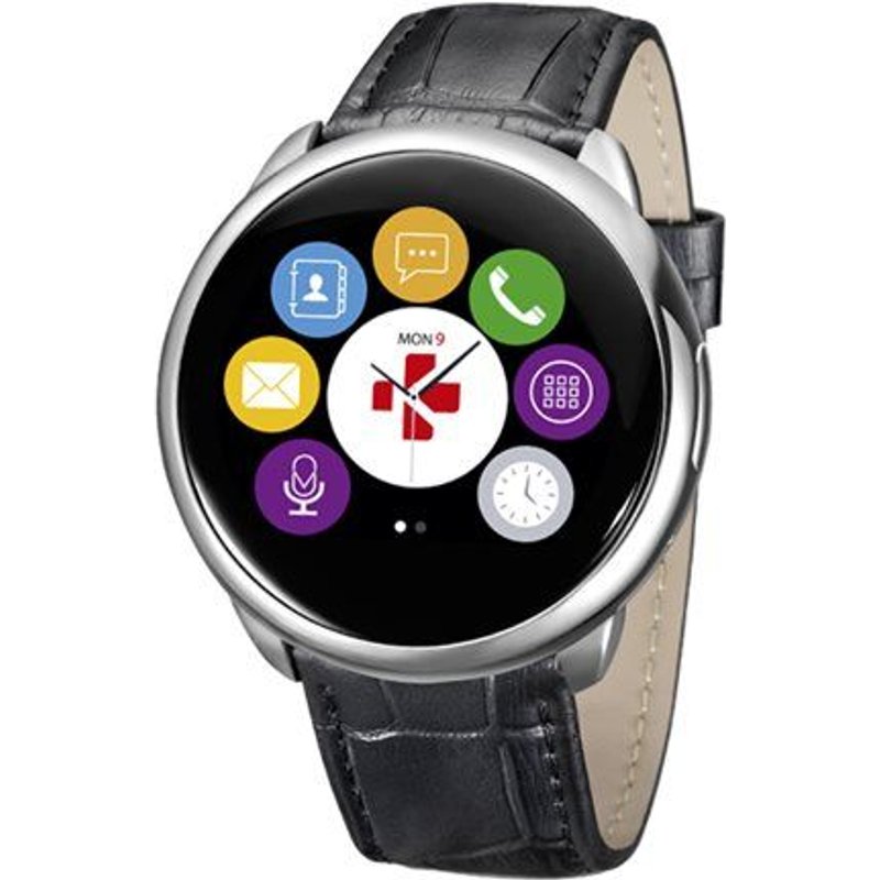 MyKronoz ZeRound Premium - 45 mm - argent - montre intelligente avec sangle - cuir - noir - affichage 1.22" - 128 Mo - Bluetooth - 56 g