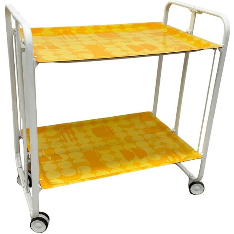 Don Hierro - Table Roulante Pliante Bauhaus Châssis Blanc, 2 Plateaux-Coffee Shop Jaune