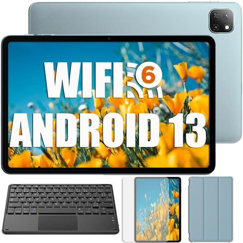 Oscal Pad 50 WiFi Tablette Tactile 10.1" HD+ IPS Android 13 2.4G+5G WiFi 6, RAM 6 Go ROM 64 Go-SD 1 To 5100mAh Bleu Avec Clavier K1