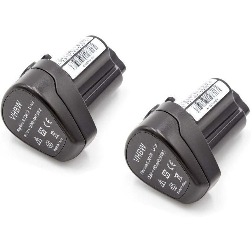 vhbw 2x Batterie compatible avec Metabo PowerMaxx LED, PowerMaxx BS Quick Pro, PowerMaxx RC outil électrique (1500 mAh, Li-ion, 10,8 V)