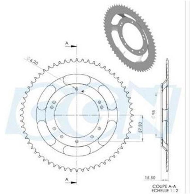 Couronne 1Tek origine à 98mm 10 Trous pour Peugeot 103 roue à bâton