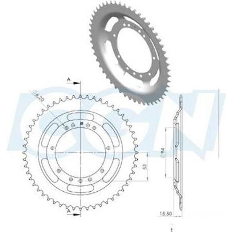 Couronne 52 dents à 94mm 11 trous Peugeot 103