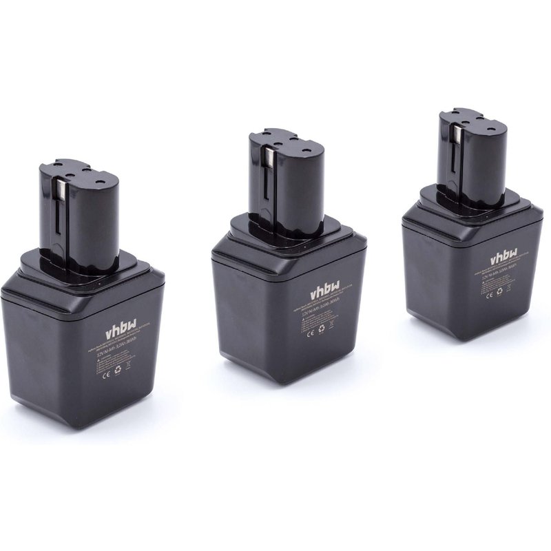 vhbw 3x NiMH Batterie 3000mAh (12V) pour appareil électronique Bosch GSB-Serie 1. Generation Batterie 12Volt comme 2 607 335 180, 2 607 335 021