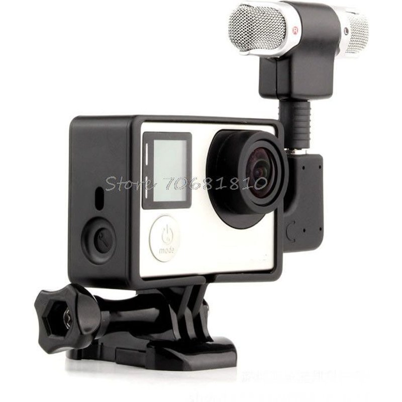 CNYO® Externe Microphone Mic + Adaptateur + Standard Cadre Kit Fit Pour GoPro Hero 4 3 + 3 # R179T #