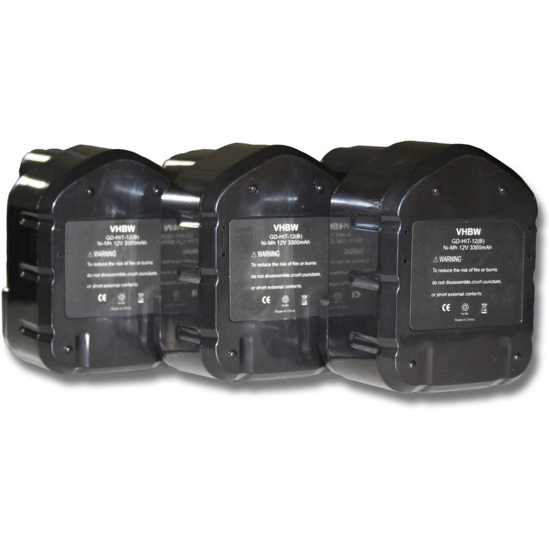 vhbw 3x Batteries compatible avec Hitachi DS 12DM, DS12DM2, DS 12DM2, DS12DV, DS 12DV, DS12DVB outil électrique (3300 mAh, NiMH, 12 V)