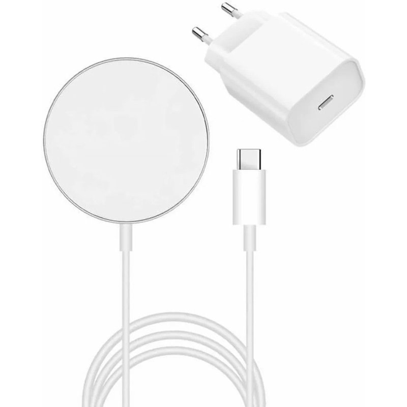 Chargeur Induction 15w Magnétique Compatible Magsafe + Adaptateur Secteur Pour Iphone 15/14/13/12 Series - Blanc -Visiodirect -