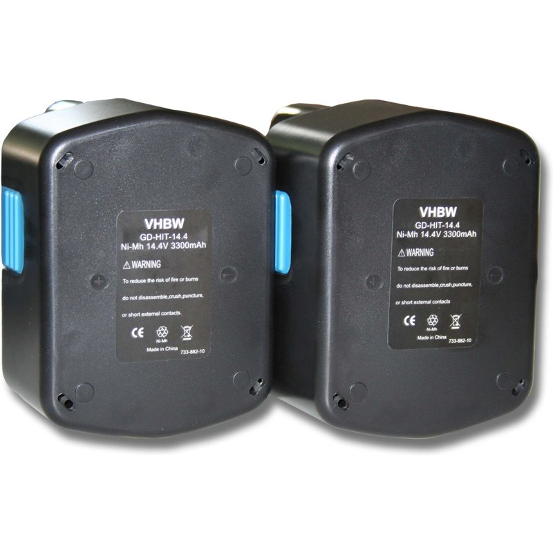 2x Batteries Ni-MH 3300mAh (14.4V) vhbw pour outils Hitachi C-2, CJ 14DL, D V14DCL, DH 14DL comme Hitachi 315128, 315129, 315130, 319104, 319933.