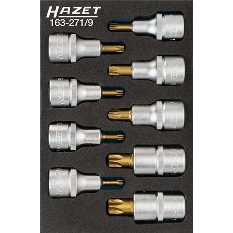 Hazet Jeu de douilles mâles TORX - Carré creux 12,5 mm (1/2 pouce) - Profil TORX intérieur - Nombre d'outils: 9 - 163-271/9