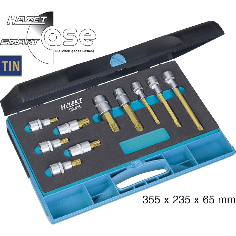 Hazet Jeu de douilles mâles - Carré creux 12,5 mm (1/2 pouce) - Profil denture multiple intérieur XZN - Nombre d'outils: 10 - 990/10