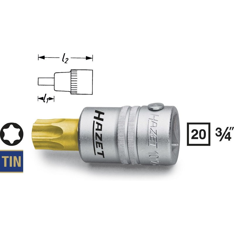 Hazet Douille mâle TORX - Carré creux 20 mm (3/4 pouce) - Profil TORX intérieur - Taille: T 100 - Longueur totale: 80 mm - 1012-T100