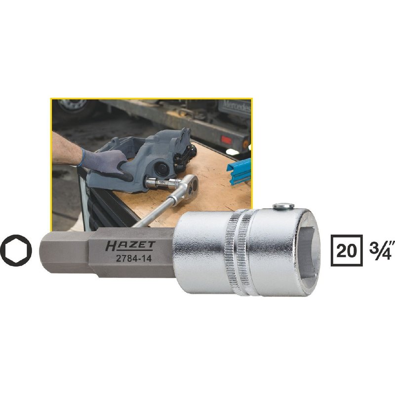 Hazet Douille mâle pour étrier de frein - Carré creux 20 mm (3/4 pouce) - Profil à 6 pans intérieurs - Taille: 14 - Longueur totale: 110 mm - 2784-14