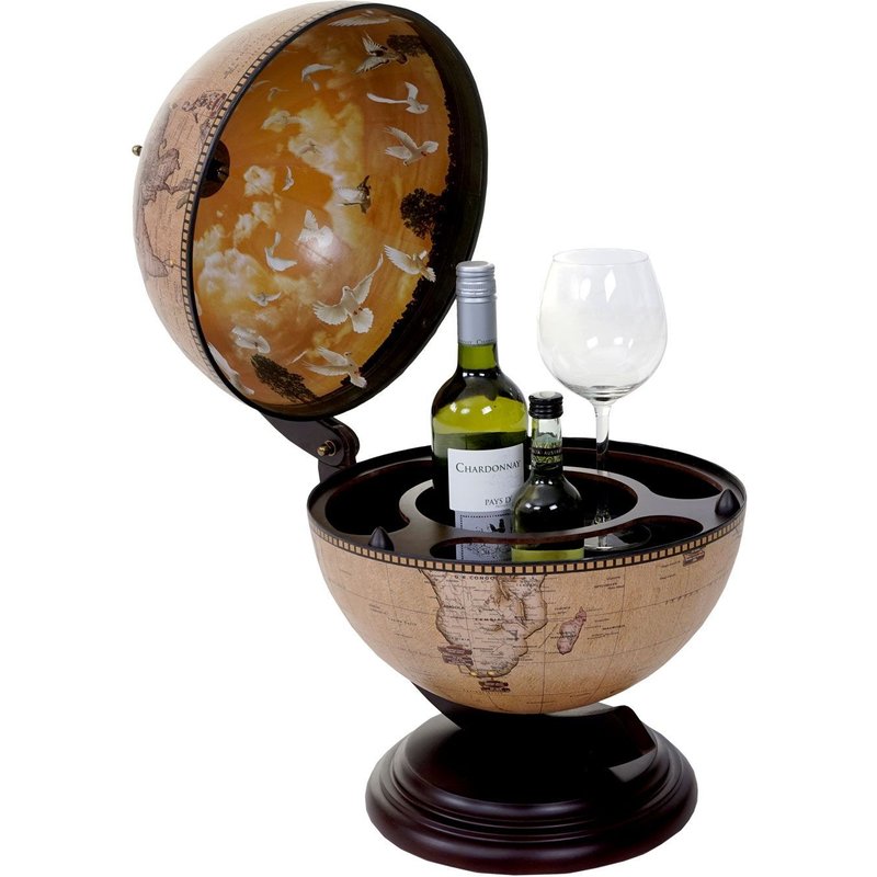 Globe Terrestre, Bar De Table Hwc-T873, Minibar Pour 3 Bouteilles