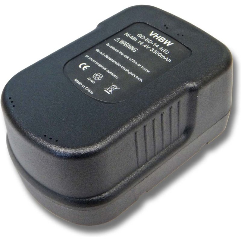 Batterie vhbw Ni-MH 3300mAh (14.4V) pour outils Black & Decker R143F2 Radio, RD1440K, RD1441K, SX4000, SX5500, SX6000, SX7000, SX7500, XTC143BK