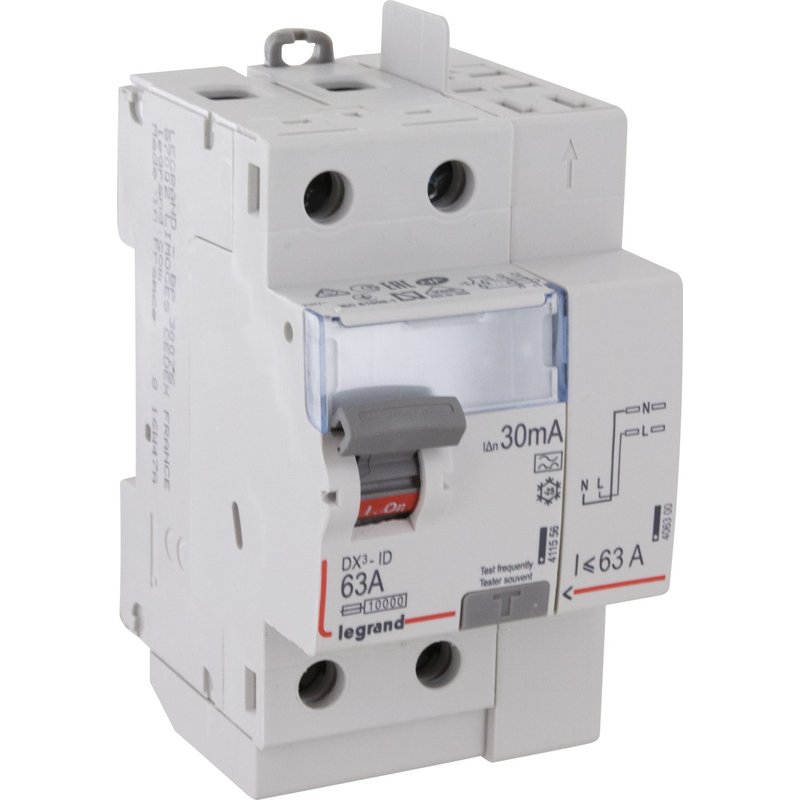 Interrupteur différentiel bipolaire type A 30 mA Legrand - 63 A