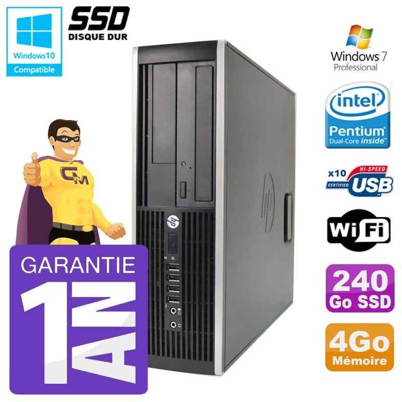 PC HP 8200 SFF Intel G630 4Go Disque 240Go SSD Graveur Wifi W7