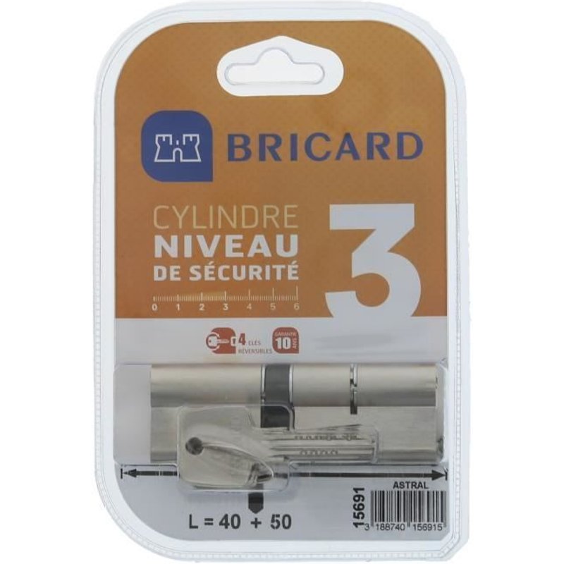 BRICARD ASTRAL 15691 Cylindre 40+50 mm double entrée laiton nickelé