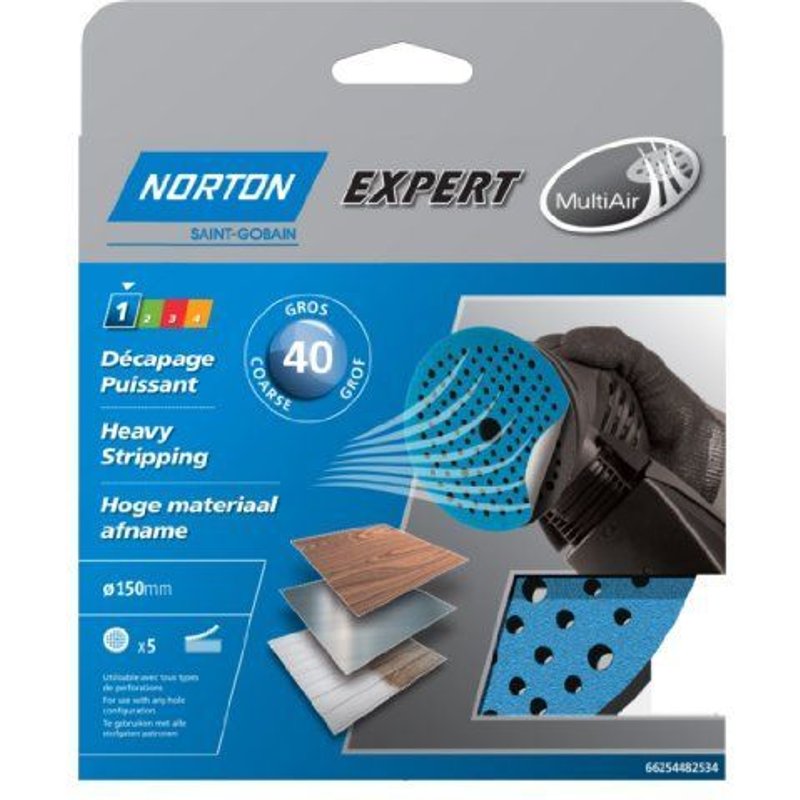 Norton Lot de 5 Disque auto-agrippants expert Diamètre 150 Grain 40