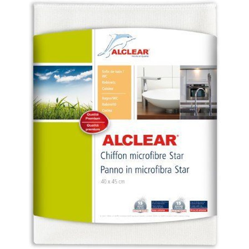 Alclear 950006w Chiffon microfibres Star pour faire disparaitre les tâches de calcaire, sans produit chimique 40 x 45 cm (Blanc)