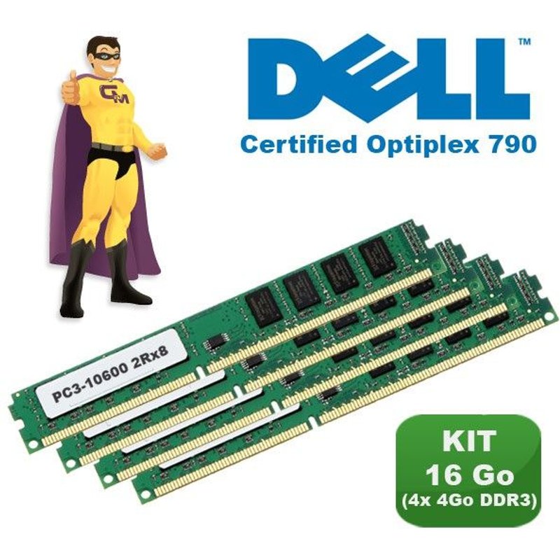 KIT RAM 16Go (4x 4Go) DDR3 PC3-10600 Mémoire Certifiée DELL Optiplex 790 NEUF