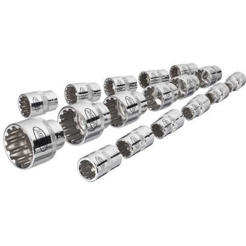 Vigor V1898 Jeu de 17 douilles multiprofil 12,5mm 1/2``