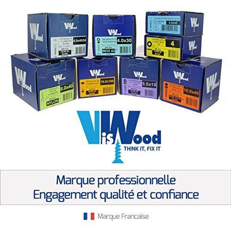 Viswood 127B12. Boîte de 200 Rondelles Grower 12 Acier Zingué Blanc