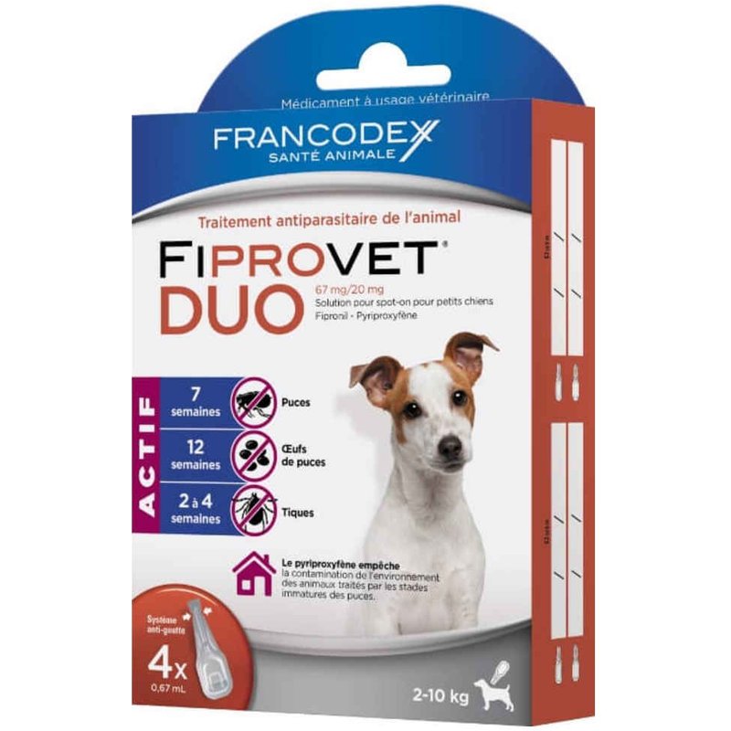 Francodex - Traitement Spot-On Fiprovet Duo Pour Petit Chien - 4x0,67ml