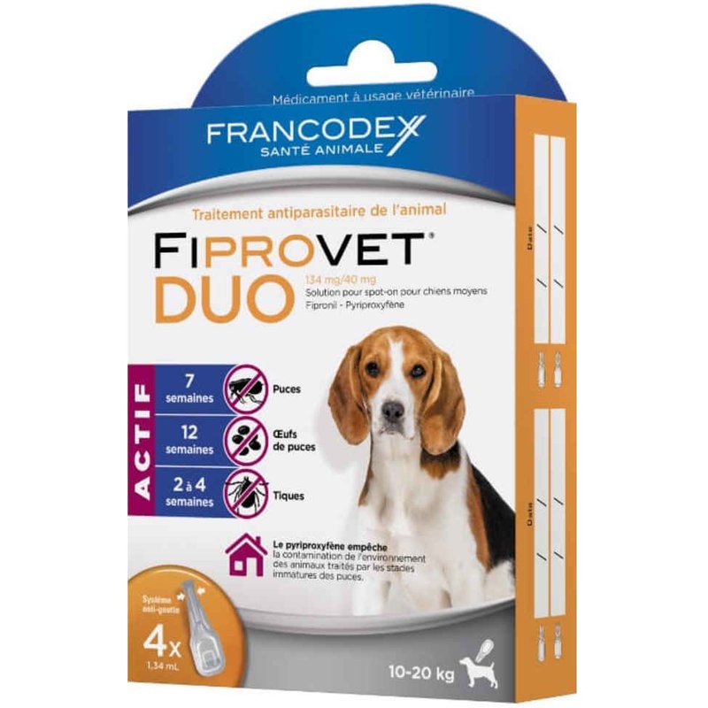 Francodex - Traitement Spot-On Fiprovet Duo Pour Chien - 4x1,34ml