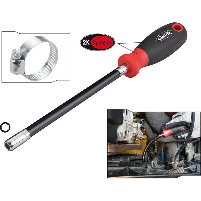 Vigor Tournevis flexible - Profil à 6 pans extérieurs - Ouverture de clé: 7 - Longueur totale: 300 mm - V4665