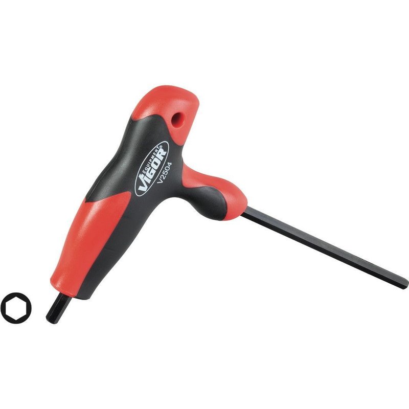 Vigor Tournevis à 6 pans avec manche en T - Profil à 6 pans intérieurs - Ouverture de clé: 4 - Longueur totale: 160 mm - V2506