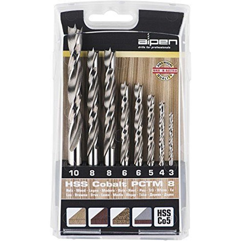 Alpes bois spirale Forets pctm 8Mèche Cobalt HSS, diamètre 3-8mm, 8Pièces, 1pièce, 101106373