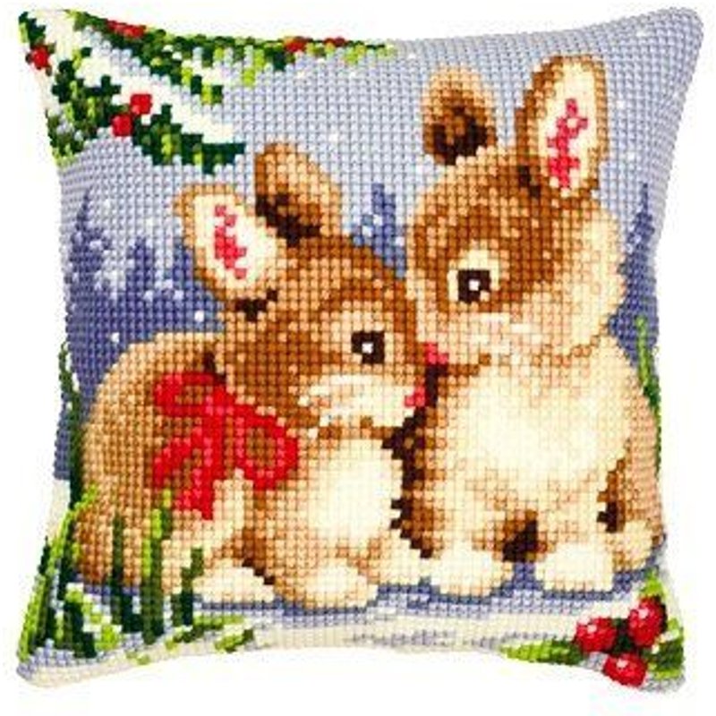 Vervaco, Kit Coussin Point De Croix, Paysage D'hiver Lapins, Multi-Couleurs