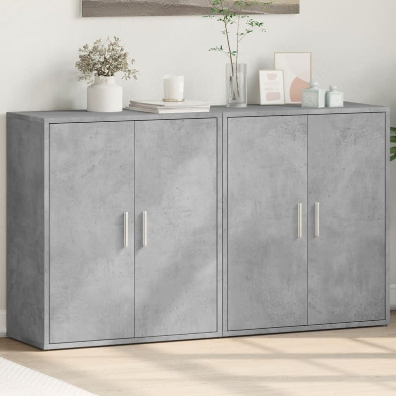 Vidaxl Buffets 2 Pcs Gris Béton 60x31x70 Cm Bois D'ingénierie
