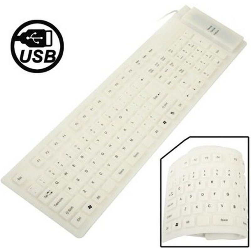 Clavier en silicone souple étanche à l'eau, 100 touches USB 2.0,QWERTY (blanc)