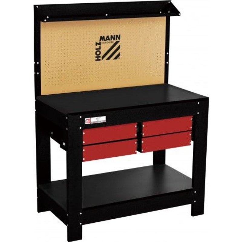 Etabli d'atelier métallique avec 4 tiroirs et panneau perforé - WT37 HOLZMANN