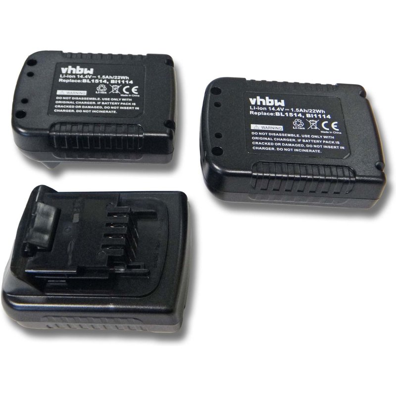 vhbw 3x Batteries Li-Ion 1500mAh (14.4V) pour outils ASL146KB, ASL148, ASL148K, ASL148KB, EPL14 comme BLACK & DECKER BL1114, BL1314, BL1514, LB16.