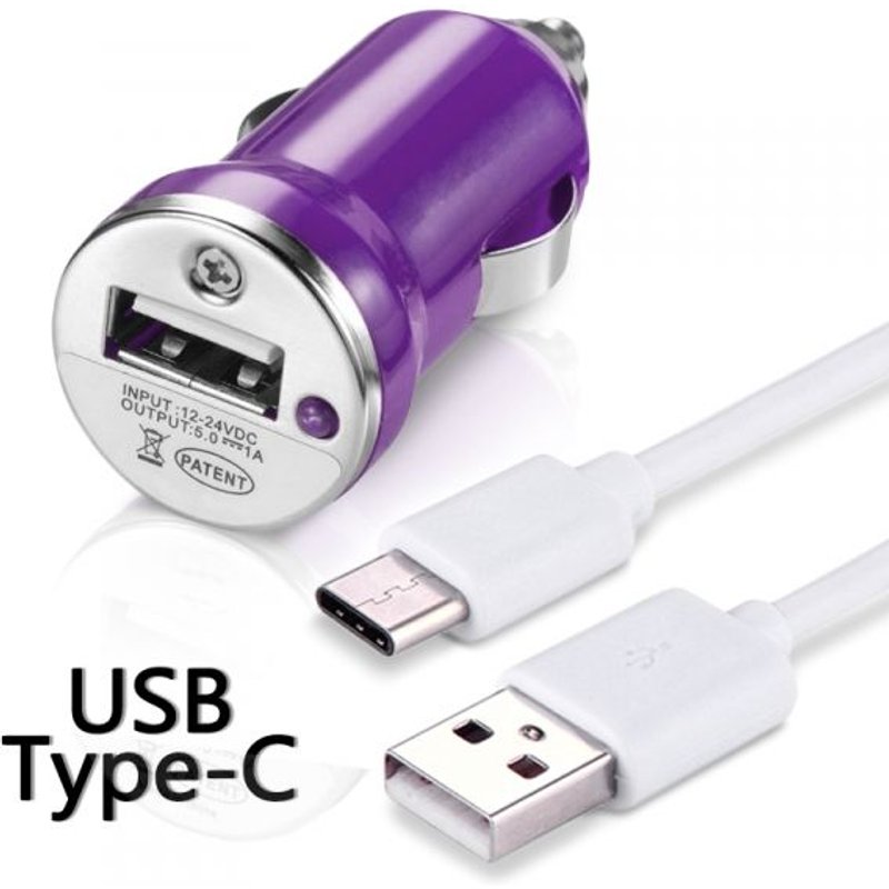 Chargeur Voiture Câble Usb Type C Violet Pour Samsung Galaxy S8/S8+