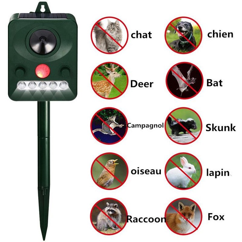 Répulsif à Ultrasons Répulsif Chat Ultrason Solaire Extérieur Répulsif pour animaux Nuisibles de Jardin Deterrent Fréquence réglable