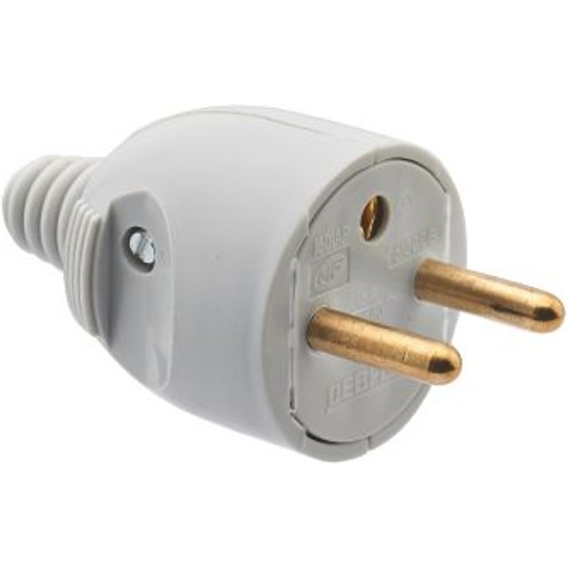 Fiche mâle - sortie droite - 2P+T 16A - gris DEBFLEX