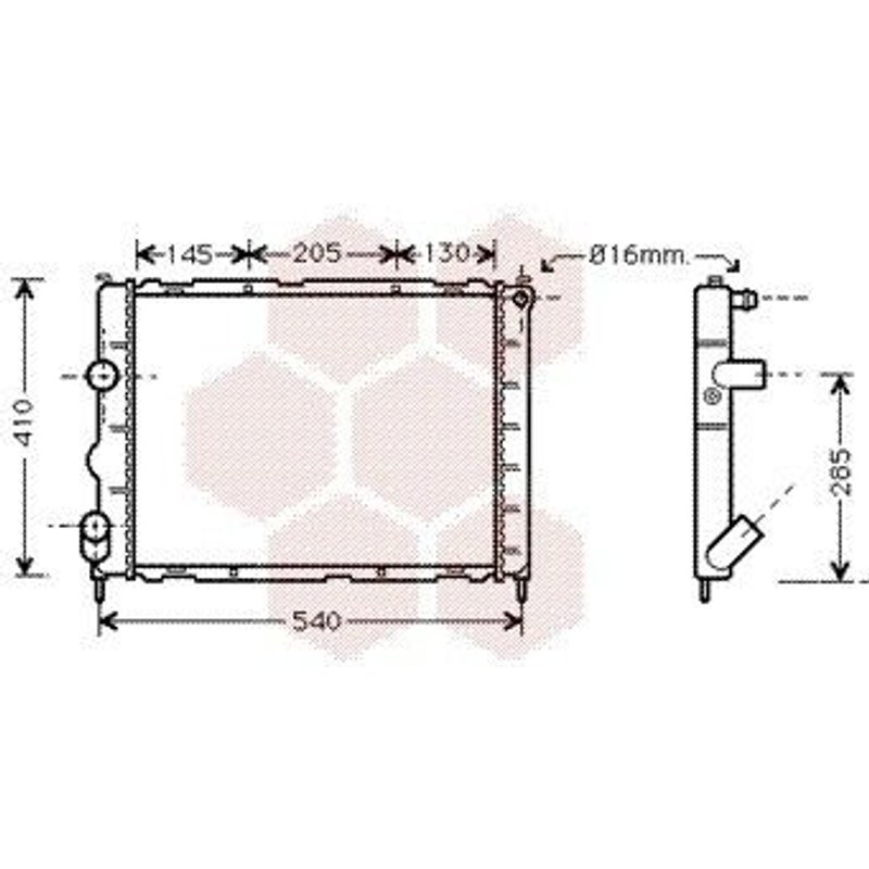 Radiateur Moteur Pour Renault Kangoo Version : 1.2 8v / 1.6 8v - With 16mm-Pipe De 1999 À 2001