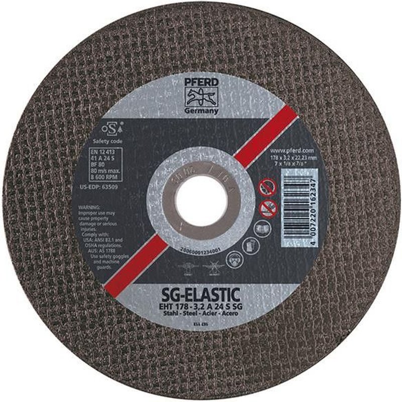 Disque à tronçonner SG-ELASTIC pour l'usinage de l'acier, Ø x Épais. : 125 x 1,0 mm, Modèle Droit, Vitesse maxi. 12200 tr/mn