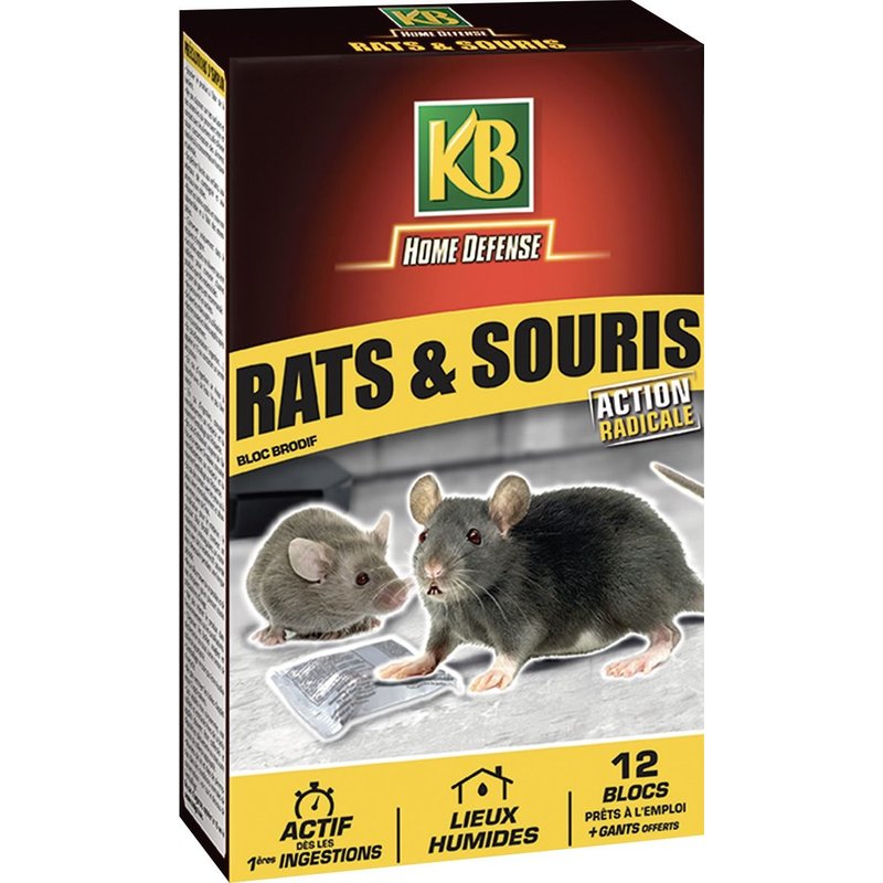 Raticide bloc Brodifacoum action radicale KB Home Défense - Bloc 12 x 20 g