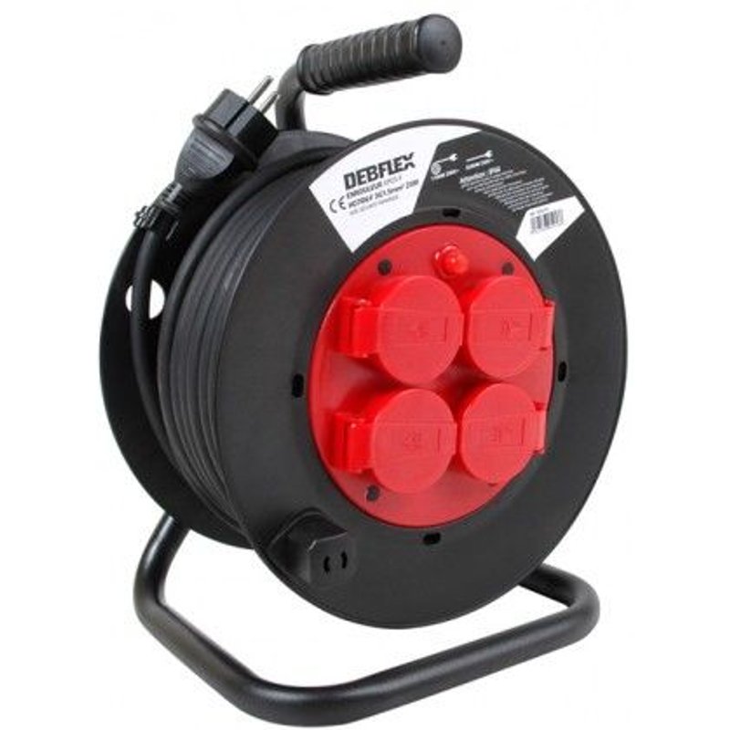 Enrouleur 4p HO7RNF 3G1.5 étanche +disjoncteur thermique noir - 40m DEBFLEX