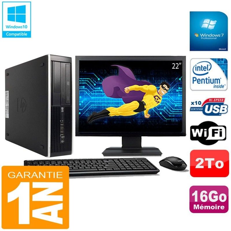 PC HP Compaq Pro 6300 SFF G630 RAM 16Go 2To Graveur DVD Wifi W7 Ecran 22
