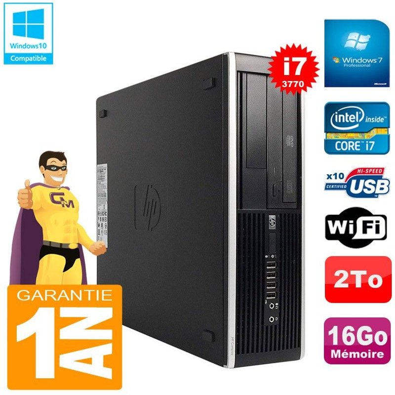 PC HP Compaq Pro 6300 SFF I7-3770 RAM 16Go Disque 2To Graveur DVD Wifi W7